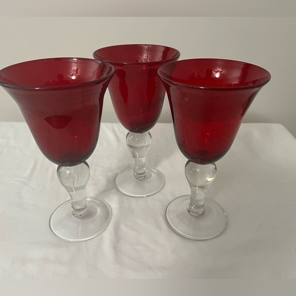 Lot of 3 VTG Ruby red blown glasses - Picture 2 of 4